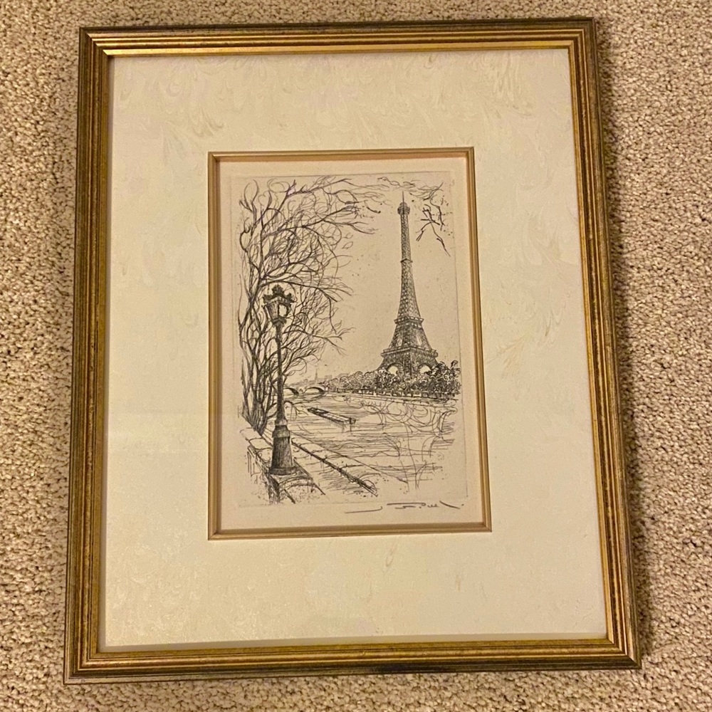 ANTIQUE Art Drawings of Paris Matted and Framed - Picture 2 of 3